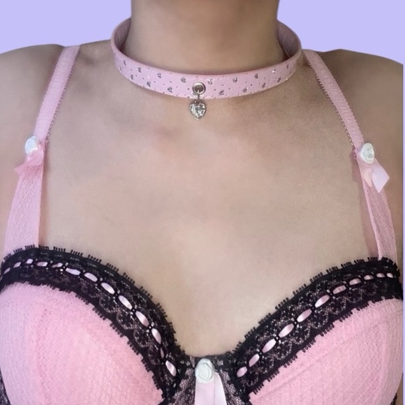 Jewelry - Cursed Kitty Choker’s : “ Princess Hearts” Baby Pink & Sliver Glitter Collar